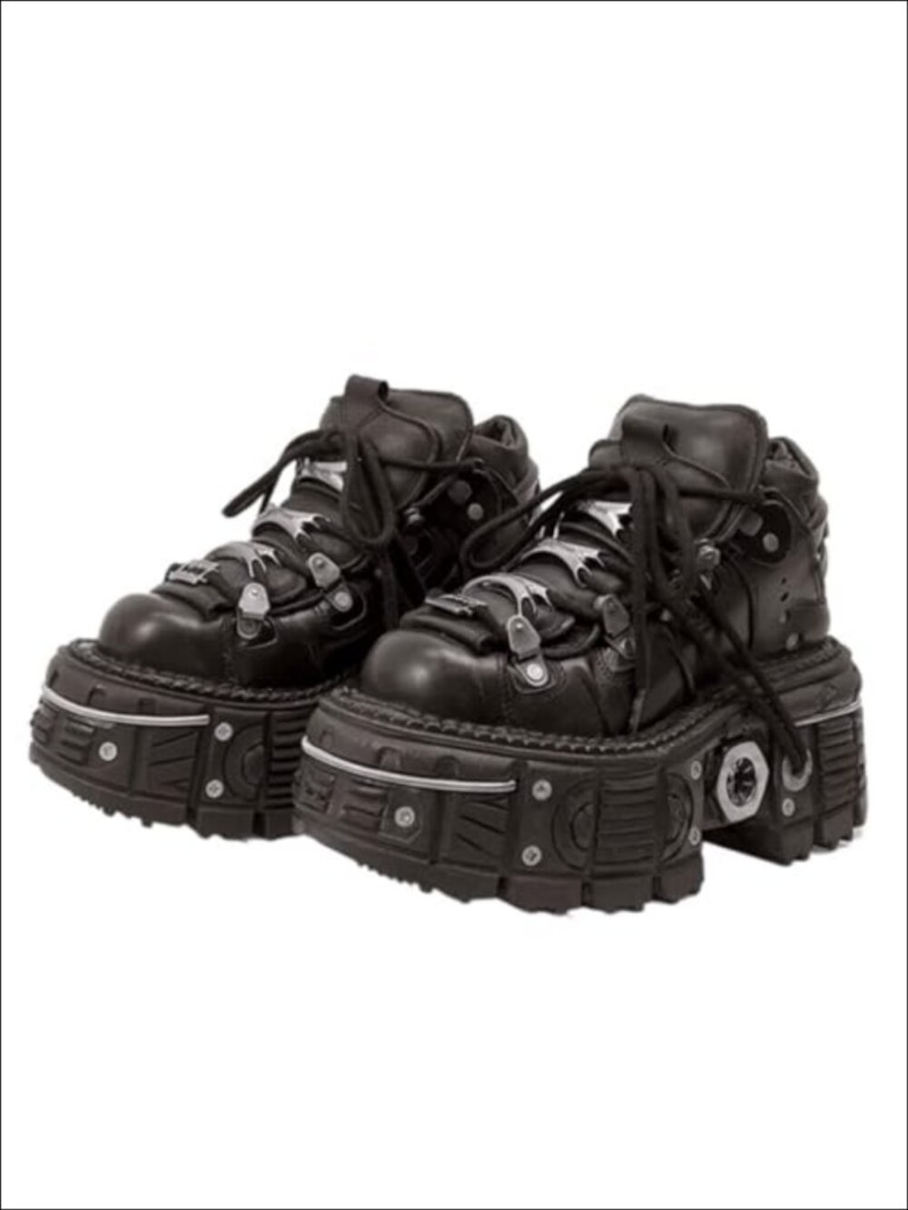 PU Leather Platform Derby Sneakers with Skull Metal Accent Y2K Punk Streetwear